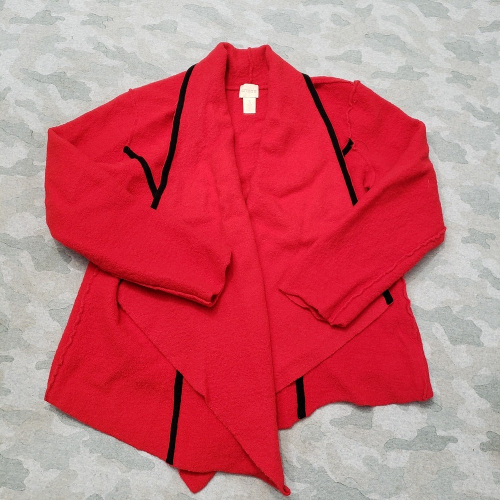 Chico's Cardigan‎ Sweater Womens 3 Red Open Front Long Sleeve